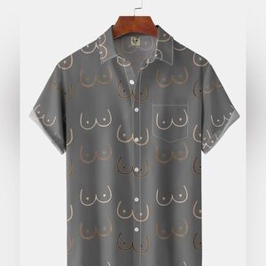 Men's short sleeve Boobs print shirt, gray/neutral